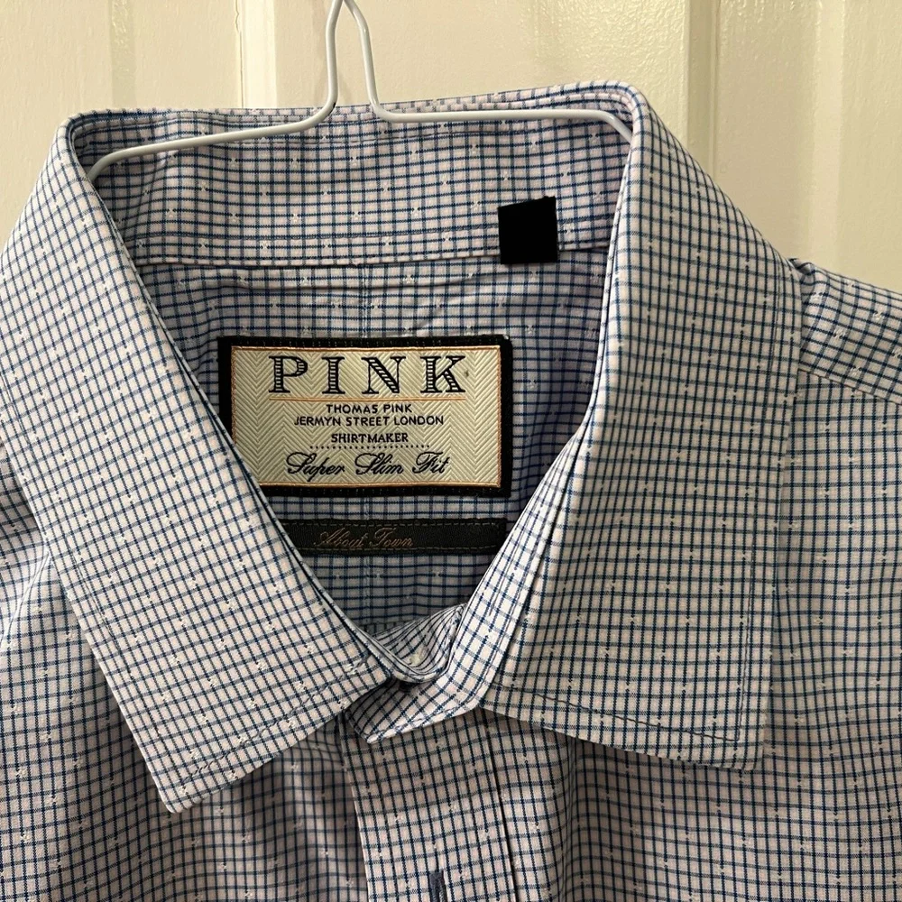 PINK brand men’s slim fit dress shirt (15-1/2 collar) blue/pink/white check - Picture 1 of 5